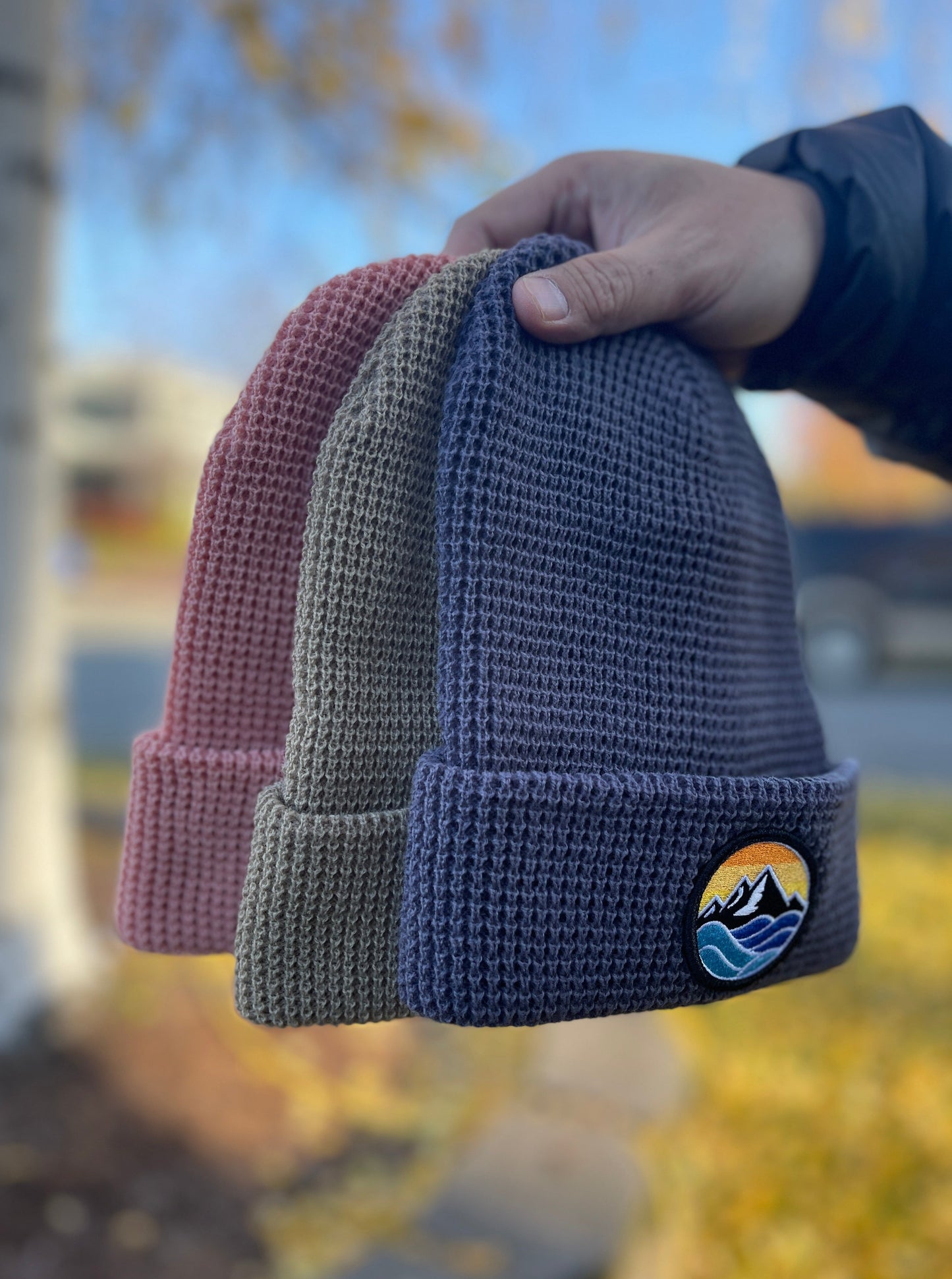 Beanie, Waffle knit, Color patch