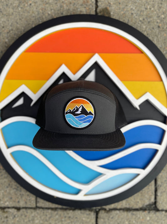 Flat Bill Hat (7 Panel) - Colored Logo Patch
