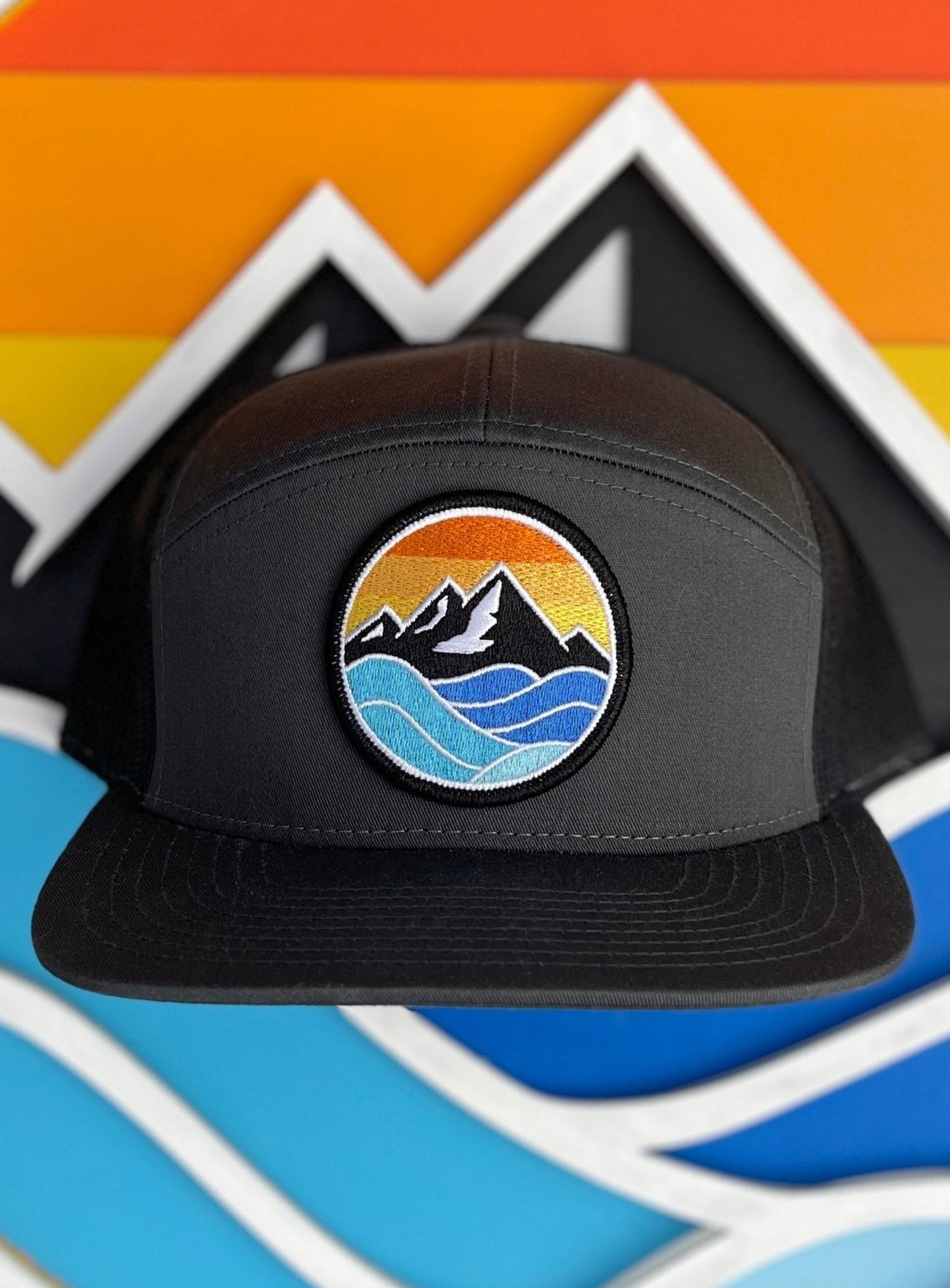 Flat Bill Hat (7 Panel) - Colored Logo Patch